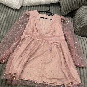 SHEIN Pink Glitter Long Sleeve Dress